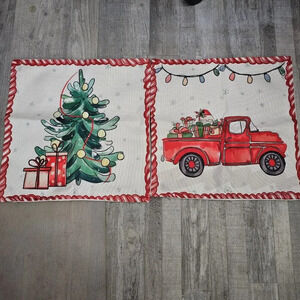 2 Decorative Holiday Christmas Tree And Truck Pillow Covers 17” NWOT